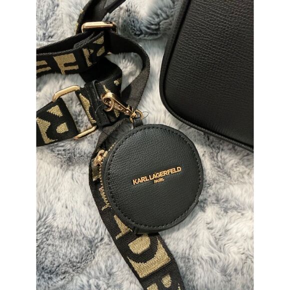 Karl Lagerfeld Black and Gold Crossbody bag Eiffel Tower Coin/bag charm NWT *** - Picture 5 of 6